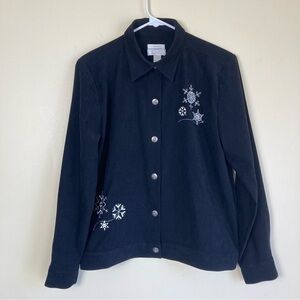 Christopher & Banks Vintage Jacket Shacket Black White Snowflake Embroidery Sz S